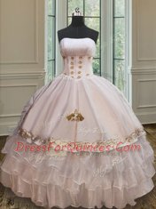 White 15th Birthday Dress Military Ball and Sweet 16 and Quinceanera and For with Beading and Embroidery and Ruffles Strapless Sleeveless Lace Up