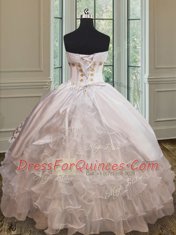 White 15th Birthday Dress Military Ball and Sweet 16 and Quinceanera and For with Beading and Embroidery and Ruffles Strapless Sleeveless Lace Up