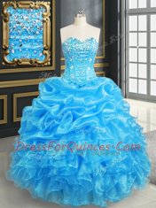 Pick Ups Baby Blue Sleeveless Organza Lace Up Quinceanera Dresses for Military Ball and Sweet 16 and Quinceanera