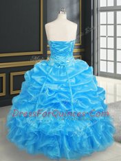 Pick Ups Baby Blue Sleeveless Organza Lace Up Quinceanera Dresses for Military Ball and Sweet 16 and Quinceanera