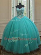 Customized Tulle Sweetheart Sleeveless Lace Up Beading 15 Quinceanera Dress in Turquoise