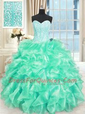 Clearance Turquoise Ball Gowns Organza Sweetheart Sleeveless Beading and Ruffles Floor Length Lace Up Ball Gown Prom Dress Clearance Turquoise Ball Gowns Organza Sweetheart Sleeveless Beading and Ruffles Floor Length Lace Up Ball Gown Prom Dress