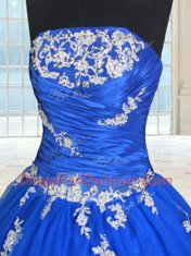 Blue Strapless Lace Up Beading and Appliques 15th Birthday Dress Sleeveless