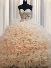 Traditional Sleeveless Brush Train Lace Up Beading Quinceanera Dress