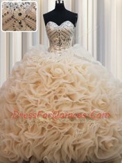 Traditional Sleeveless Brush Train Lace Up Beading Quinceanera Dress