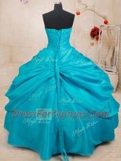 Fashionable Strapless Sleeveless Sweet 16 Quinceanera Dress Floor Length Appliques Teal Taffeta