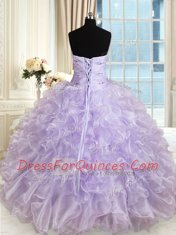 Cute Organza Sweetheart Sleeveless Lace Up Beading and Ruffles Quinceanera Dress in Lavender
