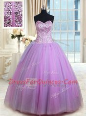 Fashion Sweetheart Sleeveless Lace Up Sweet 16 Quinceanera Dress Lavender Tulle