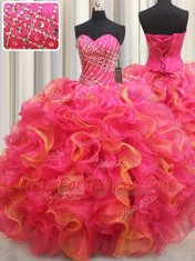 Top Selling Multi-color Organza Lace Up Sweetheart Sleeveless Floor Length 15 Quinceanera Dress Beading and Ruffles