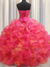 Top Selling Multi-color Organza Lace Up Sweetheart Sleeveless Floor Length 15 Quinceanera Dress Beading and Ruffles