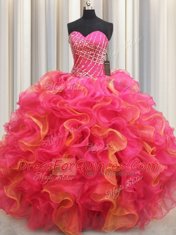 Top Selling Multi-color Organza Lace Up Sweetheart Sleeveless Floor Length 15 Quinceanera Dress Beading and Ruffles