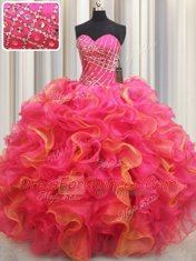 Top Selling Multi-color Organza Lace Up Sweetheart Sleeveless Floor Length 15 Quinceanera Dress Beading and Ruffles