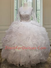 Latest Scoop See Through Organza Long Sleeves Floor Length 15th Birthday Dress and Beading and Ruffles