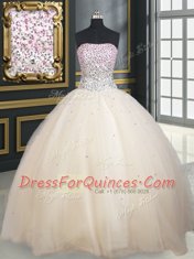 Glittering Sleeveless Beading Lace Up Quinceanera Gown