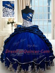 Glorious Royal Blue Lace Up Sweet 16 Dresses Appliques and Pick Ups Sleeveless Court Train