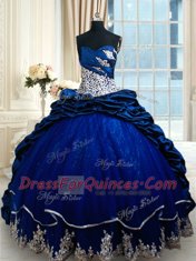 Glorious Royal Blue Lace Up Sweet 16 Dresses Appliques and Pick Ups Sleeveless Court Train