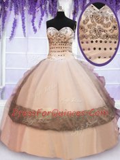 Decent Multi-color Sleeveless Floor Length Beading and Lace and Ruffles Lace Up Quinceanera Gown