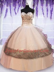 Decent Multi-color Sleeveless Floor Length Beading and Lace and Ruffles Lace Up Quinceanera Gown