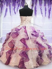 Decent Multi-color Sleeveless Floor Length Beading and Lace and Ruffles Lace Up Quinceanera Gown