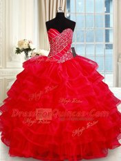 Sexy Red Sweetheart Lace Up Beading and Ruffled Layers Quinceanera Dress Sleeveless