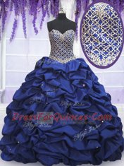 Royal Blue Lace Up Vestidos de Quinceanera Beading and Pick Ups Sleeveless Floor Length