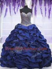 Royal Blue Lace Up Vestidos de Quinceanera Beading and Pick Ups Sleeveless Floor Length