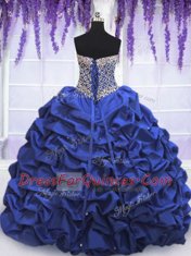 Royal Blue Lace Up Vestidos de Quinceanera Beading and Pick Ups Sleeveless Floor Length
