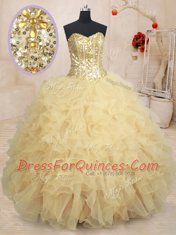 Discount Organza Sleeveless Floor Length Quinceanera Dress and Beading and Ruffles and Sequins