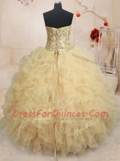 Discount Organza Sleeveless Floor Length Quinceanera Dress and Beading and Ruffles and Sequins