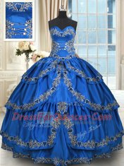 Noble Blue Sweetheart Lace Up Beading and Embroidery and Ruffled Layers Ball Gown Prom Dress Sleeveless
