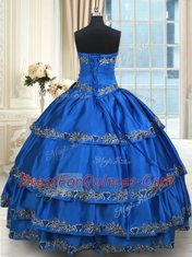Noble Blue Sweetheart Lace Up Beading and Embroidery and Ruffled Layers Ball Gown Prom Dress Sleeveless