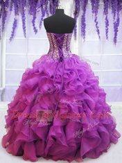 Custom Made Eggplant Purple Lace Up Quinceanera Gowns Beading and Ruffles Sleeveless Floor Length