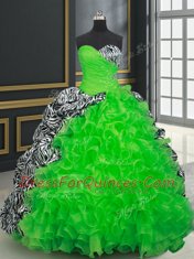 Luxurious Printed Sleeveless Brush Train Lace Up Beading and Ruffles and Pick Ups Quinceanera Gown