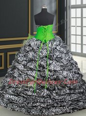Luxurious Printed Sleeveless Brush Train Lace Up Beading and Ruffles and Pick Ups Quinceanera Gown