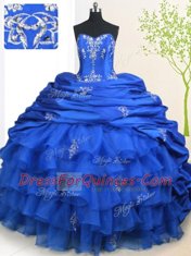 Custom Designed Sleeveless Court Train Beading and Ruffled Layers and Pick Ups Lace Up Quinceanera Gowns