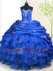 Custom Designed Sleeveless Court Train Beading and Ruffled Layers and Pick Ups Lace Up Quinceanera Gowns