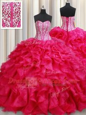 Sleeveless Brush Train Beading and Ruffles Lace Up Quinceanera Gowns