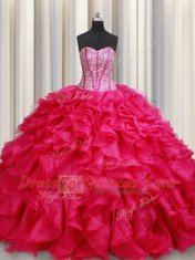 Sleeveless Brush Train Beading and Ruffles Lace Up Quinceanera Gowns