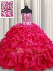 Sleeveless Brush Train Beading and Ruffles Lace Up Quinceanera Gowns