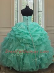 Sleeveless Organza Floor Length Lace Up Sweet 16 Quinceanera Dress in Apple Green with Beading and Ruffles and Pick Ups