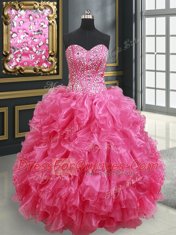Elegant Sweetheart Sleeveless Organza 15 Quinceanera Dress Beading and Ruffles Lace Up