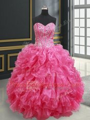 Elegant Sweetheart Sleeveless Organza 15 Quinceanera Dress Beading and Ruffles Lace Up