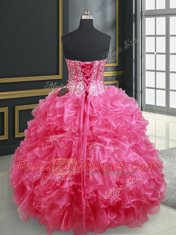 Elegant Sweetheart Sleeveless Organza 15 Quinceanera Dress Beading and Ruffles Lace Up