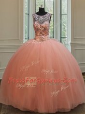 Stylish Scoop Sleeveless Lace Up Floor Length Beading and Sequins 15 Quinceanera Dress
