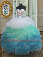 Hot Sale Multi-color Organza Lace Up Sweet 16 Dress Sleeveless Floor Length Beading and Ruffles