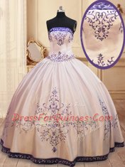 Cute White Sleeveless Floor Length Beading and Embroidery Zipper Sweet 16 Dresses