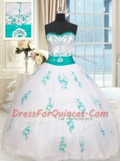 White Quinceanera Dress Military Ball and Sweet 16 and Quinceanera and For with Beading and Appliques Sweetheart Sleeveless Lace Up