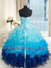 Fitting Multi-color Ball Gowns Beading and Ruffles Vestidos de Quinceanera Lace Up Organza Sleeveless Floor Length