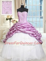 Multi-color Organza and Taffeta Lace Up Sweetheart Sleeveless Floor Length Vestidos de Quinceanera Beading and Pick Ups