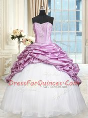 Multi-color Organza and Taffeta Lace Up Sweetheart Sleeveless Floor Length Vestidos de Quinceanera Beading and Pick Ups